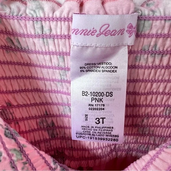 NWT! Bonnie Jean Little Girls Pink Smocked Peasant Floral Dress, Size 3T - Picture 4 of 5